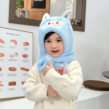 Σετ καπέλο και φουλάρι για παιδιά, δύο τεμάχια, παχύ plush, ζεστό, καπέλο με προστασία για τα αυτιά, πολυεστέρας, φθινοπωρο-χειμώνας