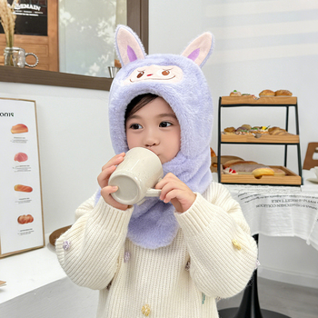 Σετ καπέλο και φουλάρι για παιδιά, δύο τεμάχια, παχύ plush, ζεστό, καπέλο με προστασία για τα αυτιά, πολυεστέρας, φθινοπωρο-χειμώνας