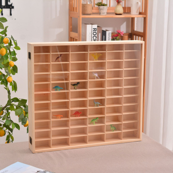 Raft de afișaj 1:64 pentru modele de mașini, montat pe perete, cutie de depozitare rezistentă la praf cu ușă, lemn