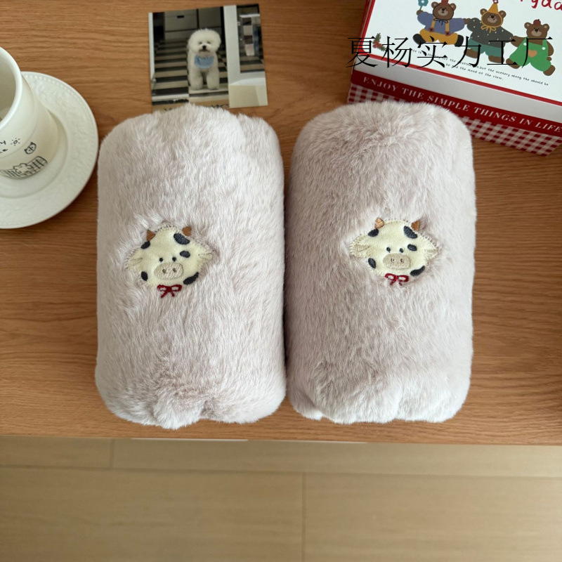 Hímzett plüss karvédő készlet télre, uniszex, anti-szennyezés, nyúl szőranyag, eredeti dizájn