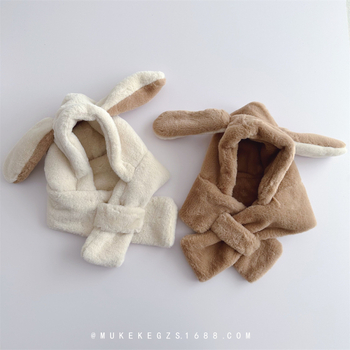 Σετ παιδικού καπέλου και φουλαριού από plush, κορεατικού στυλ, με ριγέ μοτίβο, για τον χειμώνα