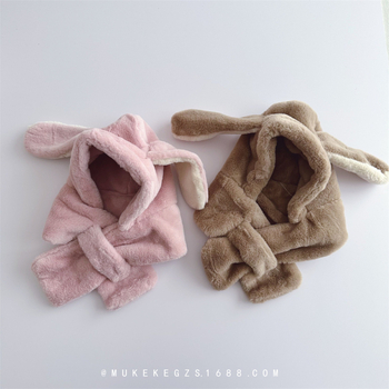 Σετ παιδικού καπέλου και φουλαριού από plush, κορεατικού στυλ, με ριγέ μοτίβο, για τον χειμώνα