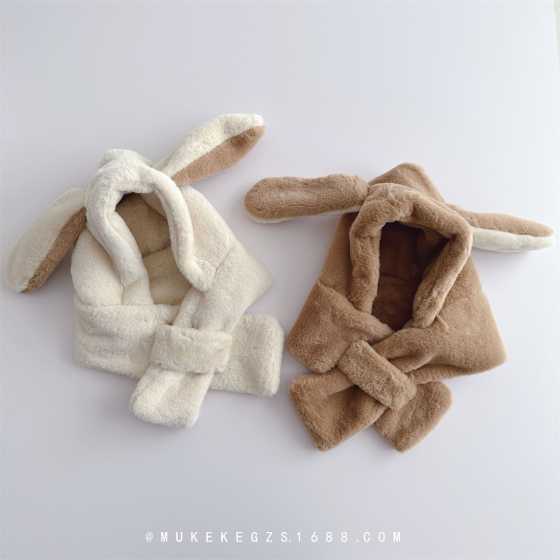 Σετ παιδικού καπέλου και φουλαριού από plush, κορεατικού στυλ, με ριγέ μοτίβο, για τον χειμώνα