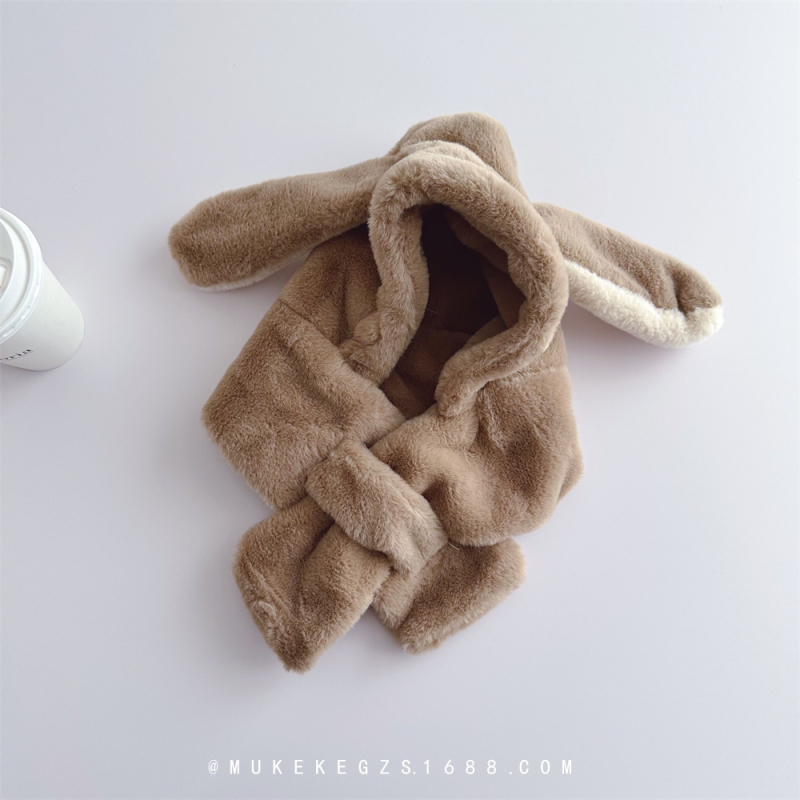 Σετ παιδικού καπέλου και φουλαριού από plush, κορεατικού στυλ, με ριγέ μοτίβο, για τον χειμώνα