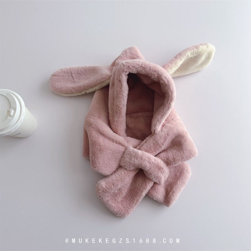 Σετ παιδικού καπέλου και φουλαριού από plush, κορεατικού στυλ, με ριγέ μοτίβο, για τον χειμώνα