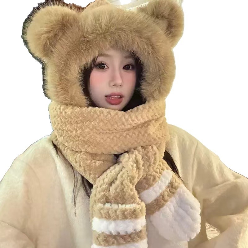 Γυναικείο χειμερινό σετ τριών τεμαχίων καπέλο, κασκόλ και γάντια (πολυεστέρας, σατινέ φινίρισμα, χειμώνας 2025)