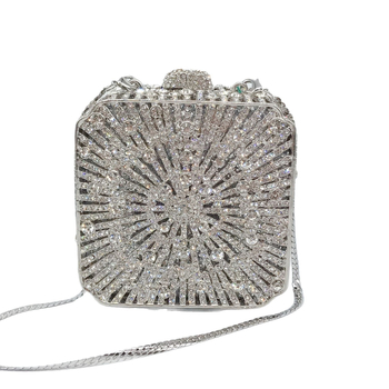 Clutch torbica s kristalima za večernje zabave i vjenčanja, mala kvadratna torbica za ruku s magnetskim zatvaračem, tijelo od legure, podstava od sintetičke kože