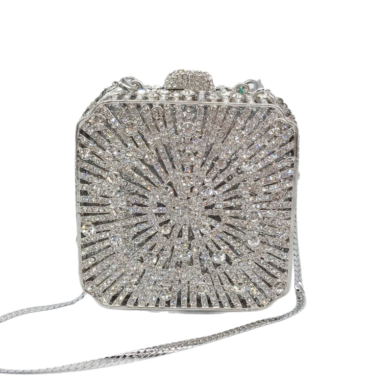 Clutch torbica s kristalima za večernje zabave i vjenčanja, mala kvadratna torbica za ruku s magnetskim zatvaračem, tijelo od legure, podstava od sintetičke kože
