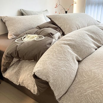 Négy részes tiszta pamut ágyneműkészlet geometrikus mintával, GSM 2500–3000, reaktív nyomtatás és színezés