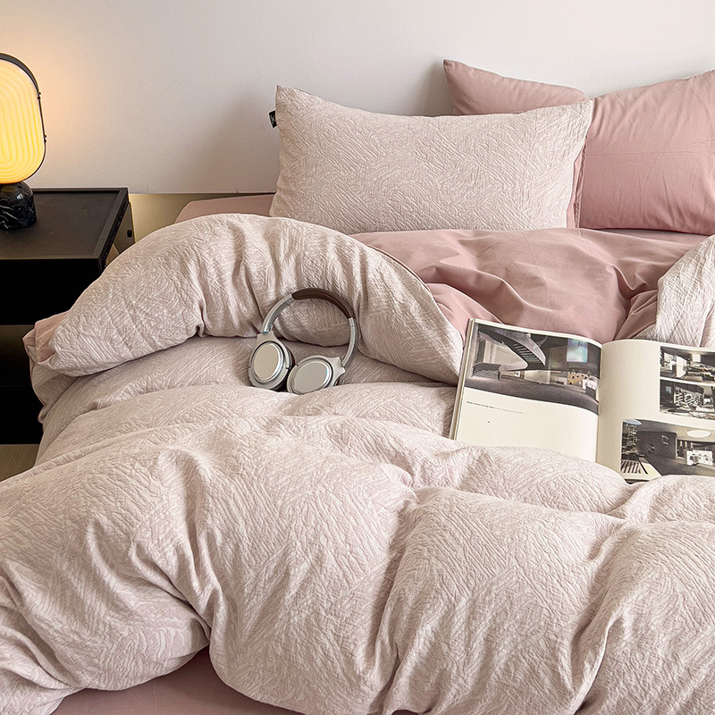 Négy részes tiszta pamut ágyneműkészlet geometrikus mintával, GSM 2500–3000, reaktív nyomtatás és színezés