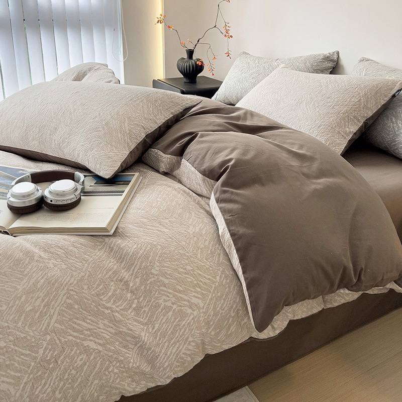 Négy részes tiszta pamut ágyneműkészlet geometrikus mintával, GSM 2500–3000, reaktív nyomtatás és színezés