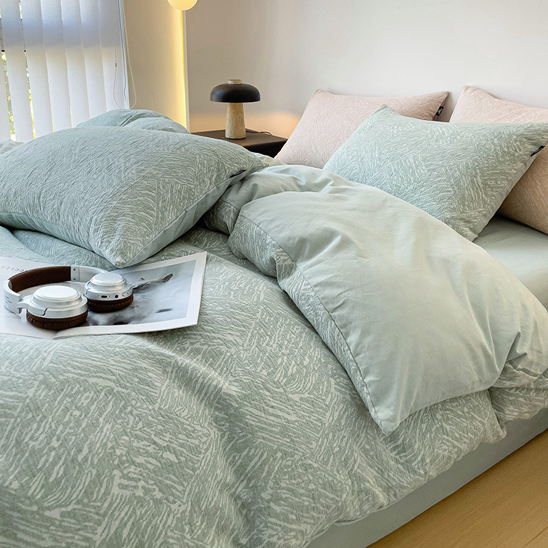 Négy részes tiszta pamut ágyneműkészlet geometrikus mintával, GSM 2500–3000, reaktív nyomtatás és színezés