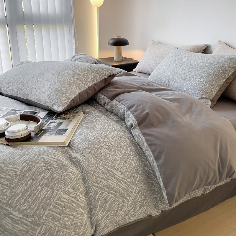 Négy részes tiszta pamut ágyneműkészlet geometrikus mintával, GSM 2500–3000, reaktív nyomtatás és színezés