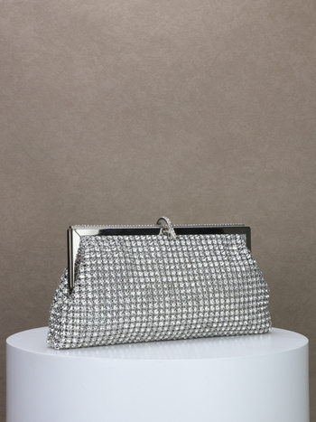 Večernja clutch torbica s dijamantnim kristalima, kopča, dumpling oblik, poliester, podstava od pamuka, unutarnji džep za dokumente