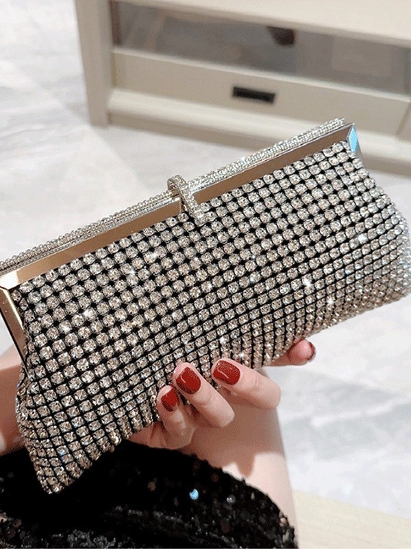 Večernja clutch torbica s dijamantnim kristalima, kopča, dumpling oblik, poliester, podstava od pamuka, unutarnji džep za dokumente