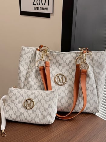 Set Tote i clutch torba - PU materijal, gradski stil, zatvarač, poliester podstava, horizontalni kvadratni oblik