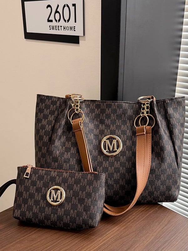 Set Tote i clutch torba - PU materijal, gradski stil, zatvarač, poliester podstava, horizontalni kvadratni oblik