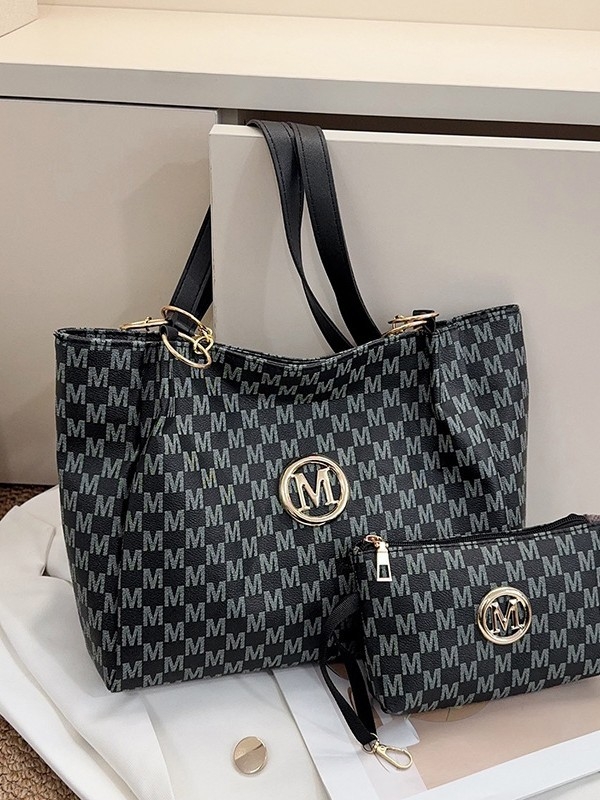 Set Tote i clutch torba - PU materijal, gradski stil, zatvarač, poliester podstava, horizontalni kvadratni oblik