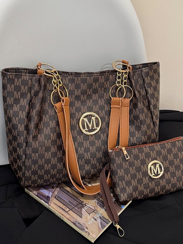 Set Tote i clutch torba - PU materijal, gradski stil, zatvarač, poliester podstava, horizontalni kvadratni oblik