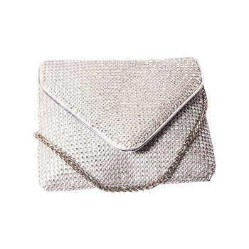 Ženska večernja torbica s dijamantima, crossbody, aluminijski okvir, vertikalni kvadratni oblik, džep za mobitel, bez podstave, zatvaranje klipsom, urbani minimalistički stil