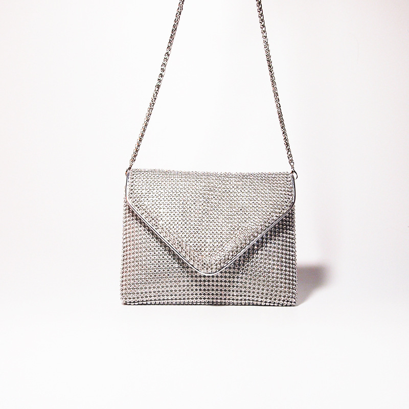 Ženska večernja torbica s dijamantima, crossbody, aluminijski okvir, vertikalni kvadratni oblik, džep za mobitel, bez podstave, zatvaranje klipsom, urbani minimalistički stil