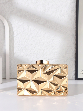 Večernja clutch torbica – Metalna, Horizontalnog kvadratnog oblika, Zaključavanje na bravu, Unutarnji džepovi za telefon i dokumente, Podstava od poliestera