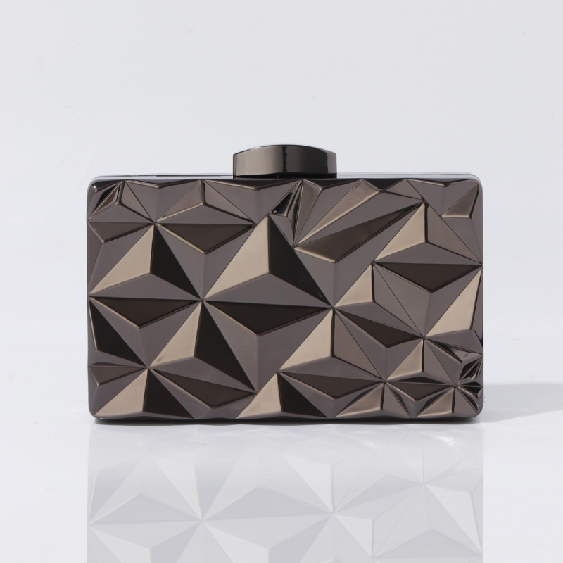 Večernja clutch torbica – Metalna, Horizontalnog kvadratnog oblika, Zaključavanje na bravu, Unutarnji džepovi za telefon i dokumente, Podstava od poliestera
