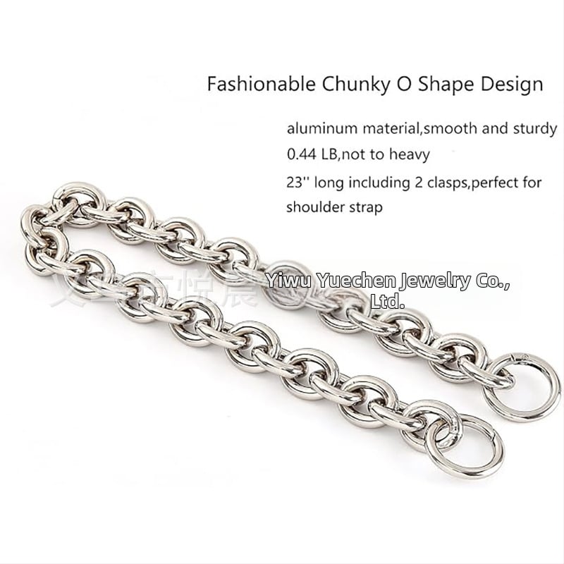 Reťazový ramenný popruh na tašky – odnímateľný, predlžovací reťaz, hliník, elektroplátovaný