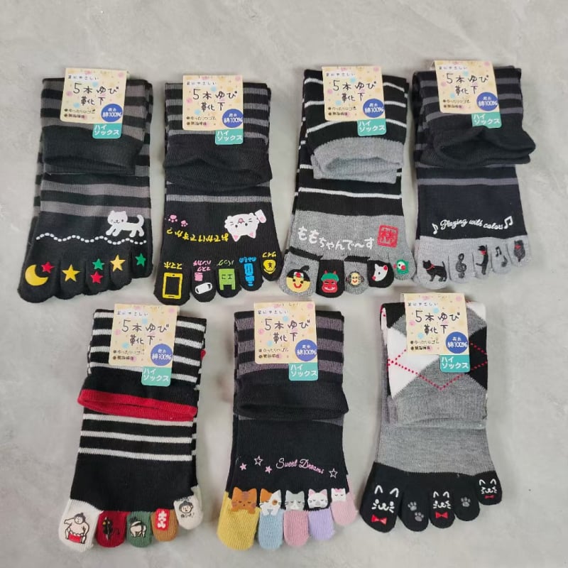 Čarape s pet prstiju, japanski stil, pamuk nit, protuklizne, srednja visina, geometrijski uzorak