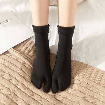 Unisex čarape za zimu s podijeljenim prstima, fleece unutra, debele i tople, srednje duljine, od poliestera