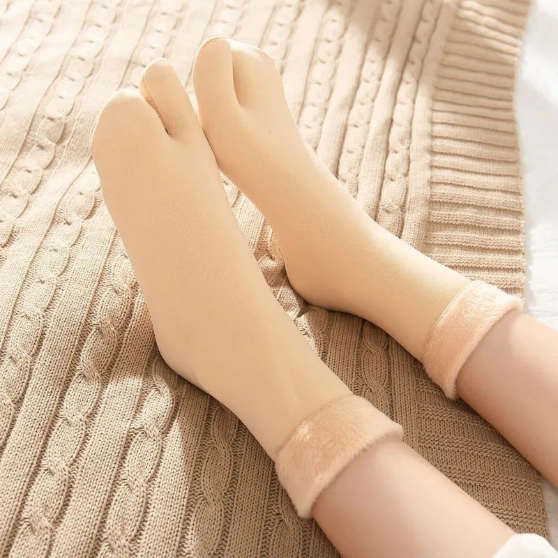 Unisex čarape za zimu s podijeljenim prstima, fleece unutra, debele i tople, srednje duljine, od poliestera