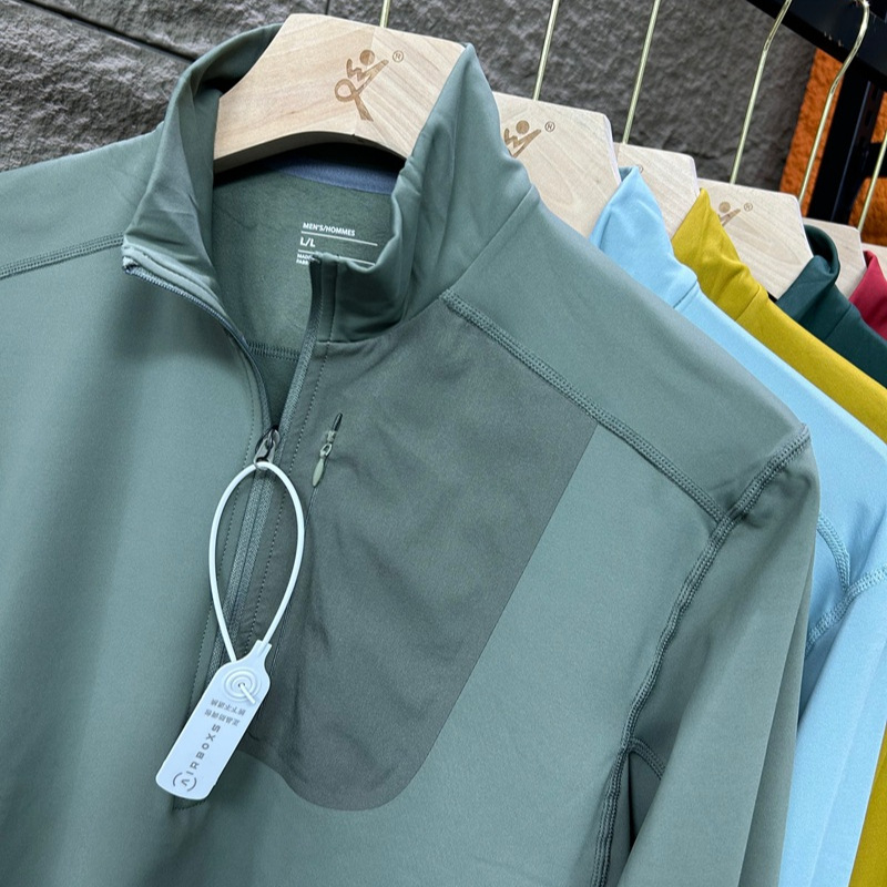 Muški outdoor majica s polu-zipom, dugim rukavom, bazni sloj s fleecem