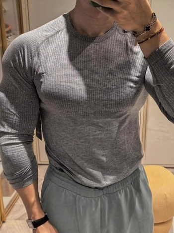 Muški najlonski T-shirt s dugim rukavima, okrugli izrez, raglan rukavi, prozračan