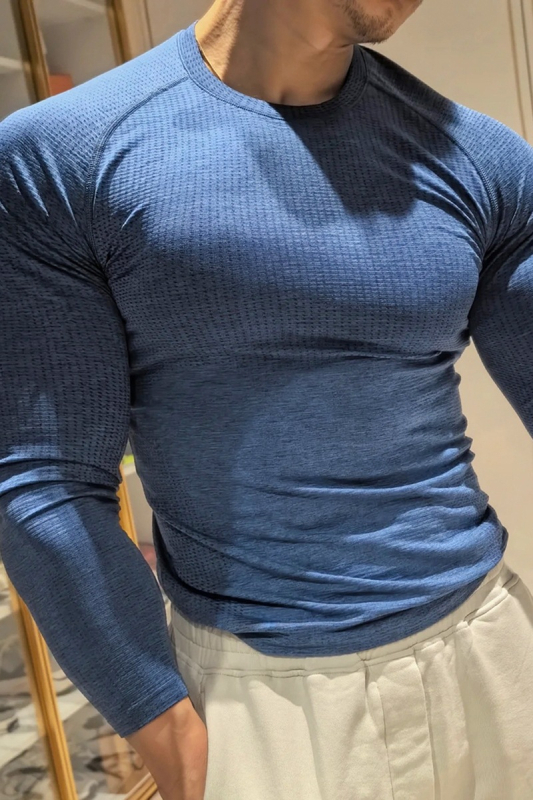 Muški najlonski T-shirt s dugim rukavima, okrugli izrez, raglan rukavi, prozračan