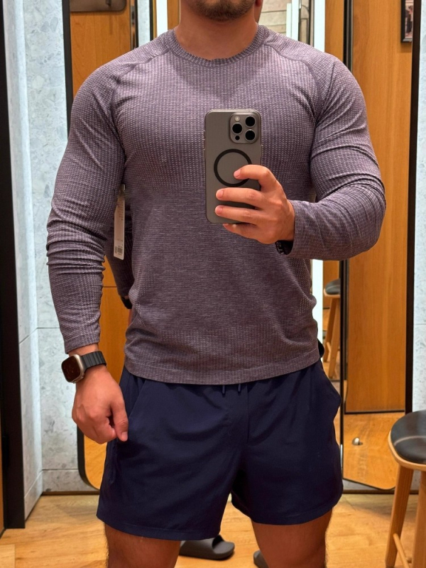 Muški najlonski T-shirt s dugim rukavima, okrugli izrez, raglan rukavi, prozračan