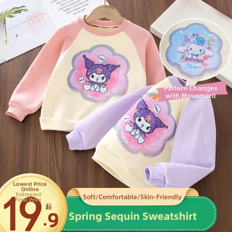 Παιδικός πουλόβερ-φούτερ με παγιέτες που αλλάζουν χρώμα – Καρτούν σχέδιο, μακριά μανίκια, βαμβακό μείγμα, κορεατικό στυλ, για παιδιά 3–8 ετών