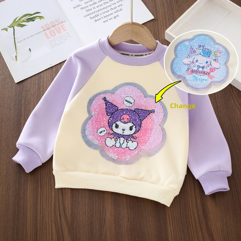 Παιδικός πουλόβερ-φούτερ με παγιέτες που αλλάζουν χρώμα – Καρτούν σχέδιο, μακριά μανίκια, βαμβακό μείγμα, κορεατικό στυλ, για παιδιά 3–8 ετών