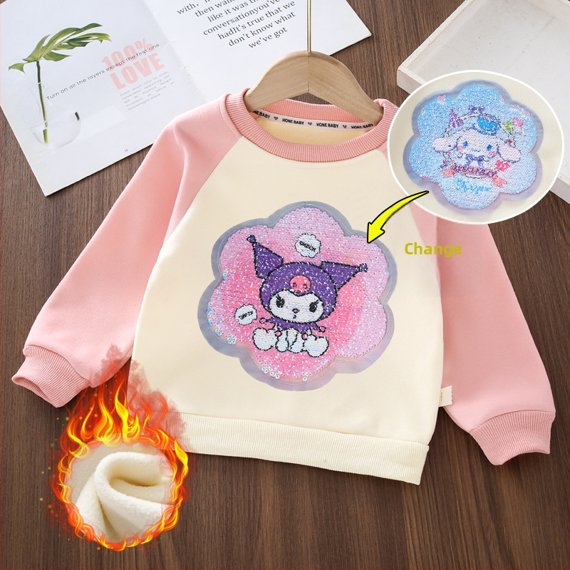 Παιδικός πουλόβερ-φούτερ με παγιέτες που αλλάζουν χρώμα – Καρτούν σχέδιο, μακριά μανίκια, βαμβακό μείγμα, κορεατικό στυλ, για παιδιά 3–8 ετών