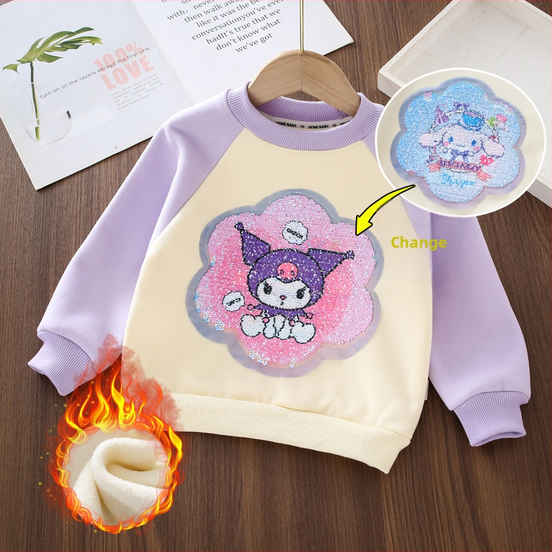 Παιδικός πουλόβερ-φούτερ με παγιέτες που αλλάζουν χρώμα – Καρτούν σχέδιο, μακριά μανίκια, βαμβακό μείγμα, κορεατικό στυλ, για παιδιά 3–8 ετών