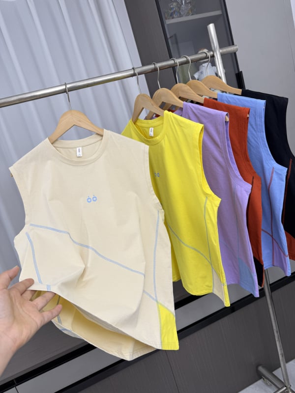 Vesta sport cu design topstitch, croială lejeră, culoare uniformă, 50% poliester, respirabil pentru vară, pentru tineri, vară 2025