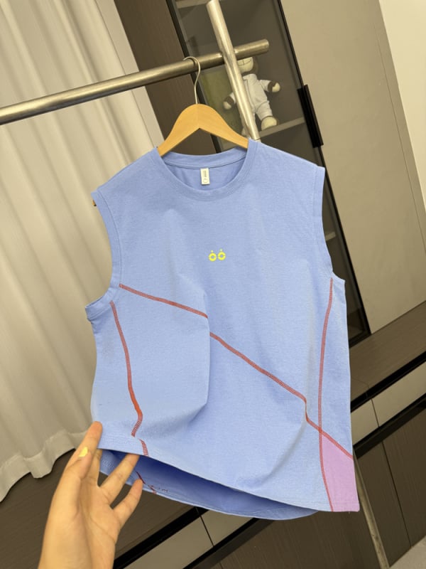 Vesta sport cu design topstitch, croială lejeră, culoare uniformă, 50% poliester, respirabil pentru vară, pentru tineri, vară 2025