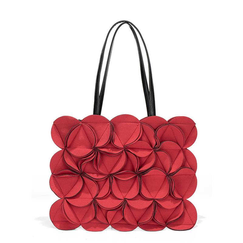 Geantă Tote cu design floral tridimensional, material diving cloth, închidere cu fermoar, buzunar intern pentru telefon, curele duble