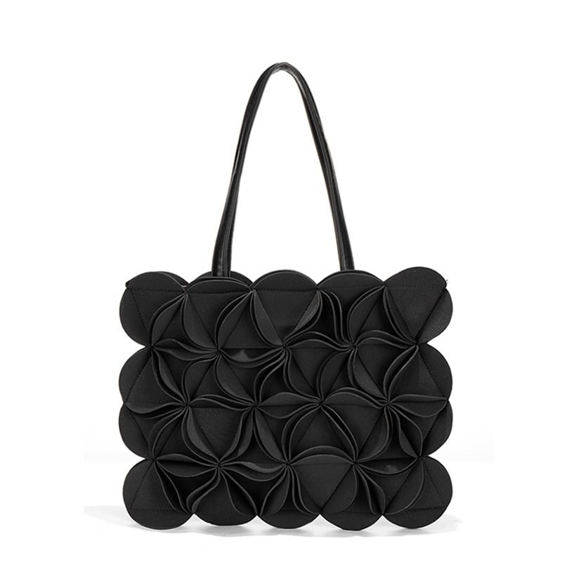 Geantă Tote cu design floral tridimensional, material diving cloth, închidere cu fermoar, buzunar intern pentru telefon, curele duble