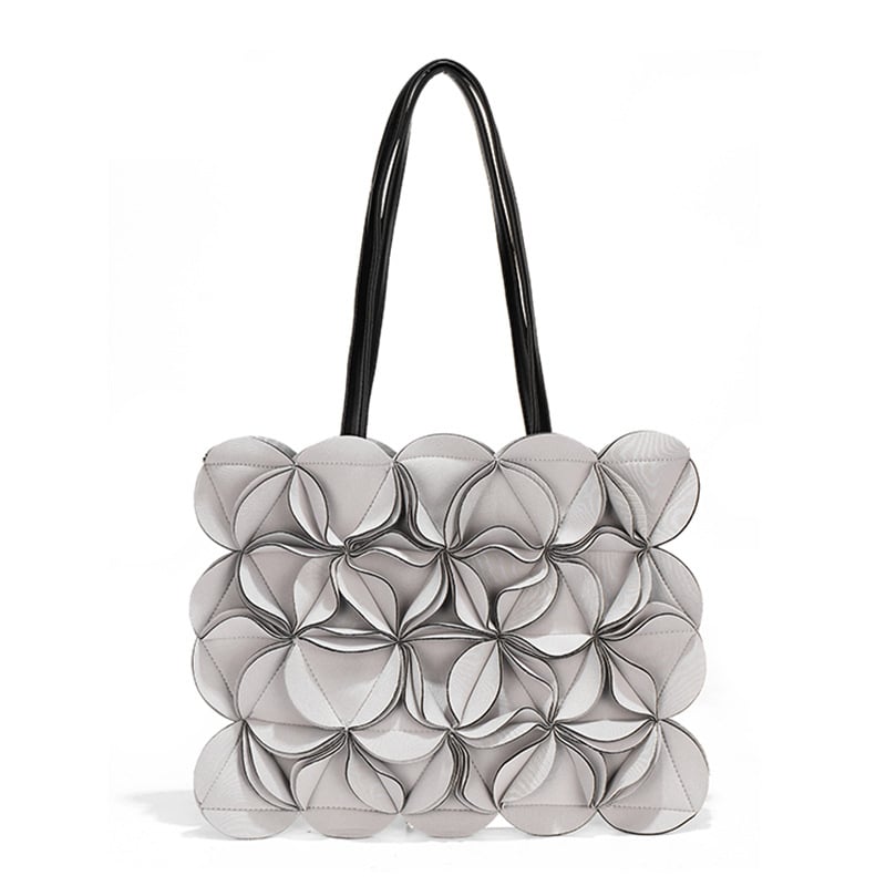 Geantă Tote cu design floral tridimensional, material diving cloth, închidere cu fermoar, buzunar intern pentru telefon, curele duble