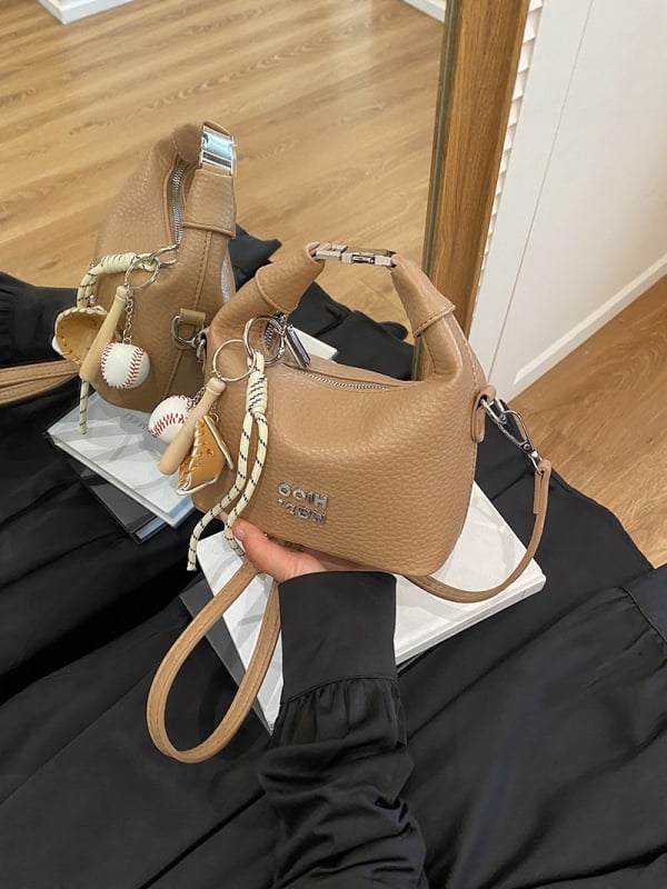 Geantă mică din PU pentru umăr – formă de găleată, căptușeală poliester, închidere cu fermoar