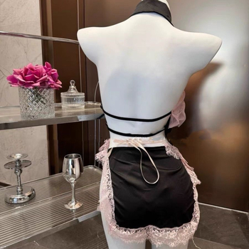 Set de pijama din dantelă pentru dormit, spate decupat cu funda, fără mâneci, mini fustă, poliester (90-95% poliester)