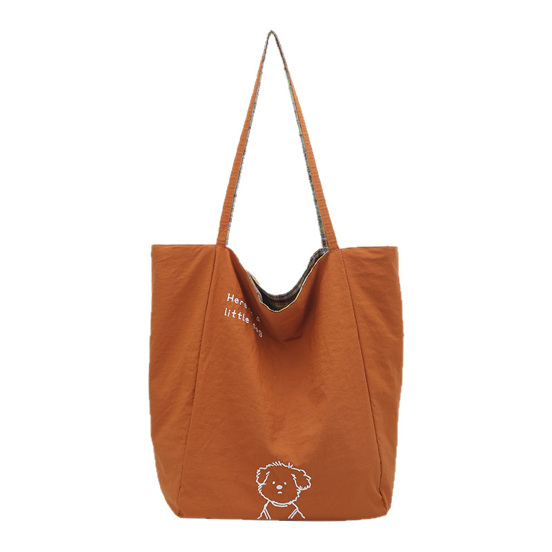 Geantă de umăr Tote din nailon, deschidere deschisă, formă orizontală pătrată, buzunar interior pentru telefon, curele duble