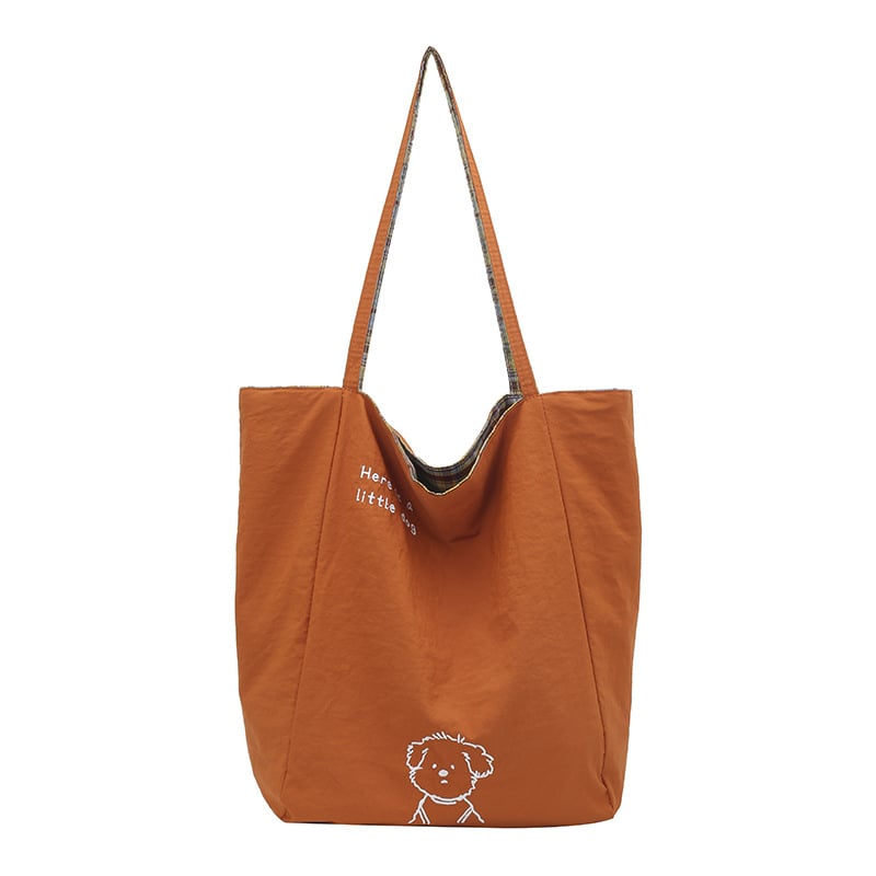 Geantă de umăr Tote din nailon, deschidere deschisă, formă orizontală pătrată, buzunar interior pentru telefon, curele duble