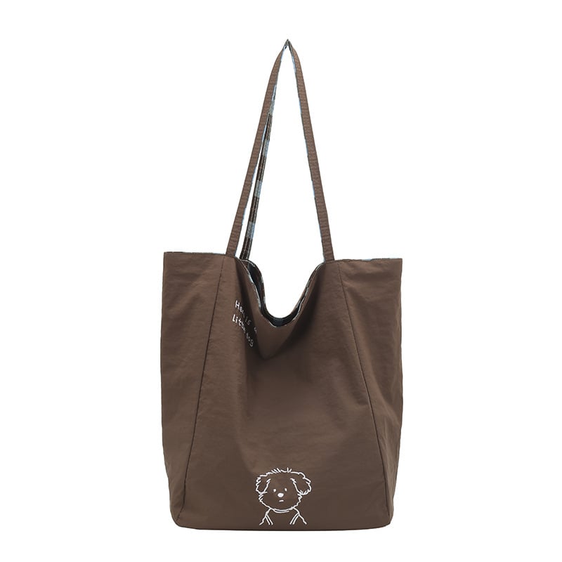 Geantă de umăr Tote din nailon, deschidere deschisă, formă orizontală pătrată, buzunar interior pentru telefon, curele duble