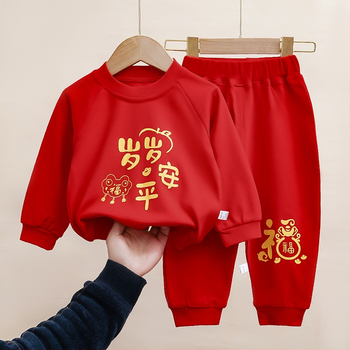 Детски двучастков костюм в китайски стил, унисекс, топ с дълъг ръкав и дълги панталони, 100% памук, удебелен, пролет 2026